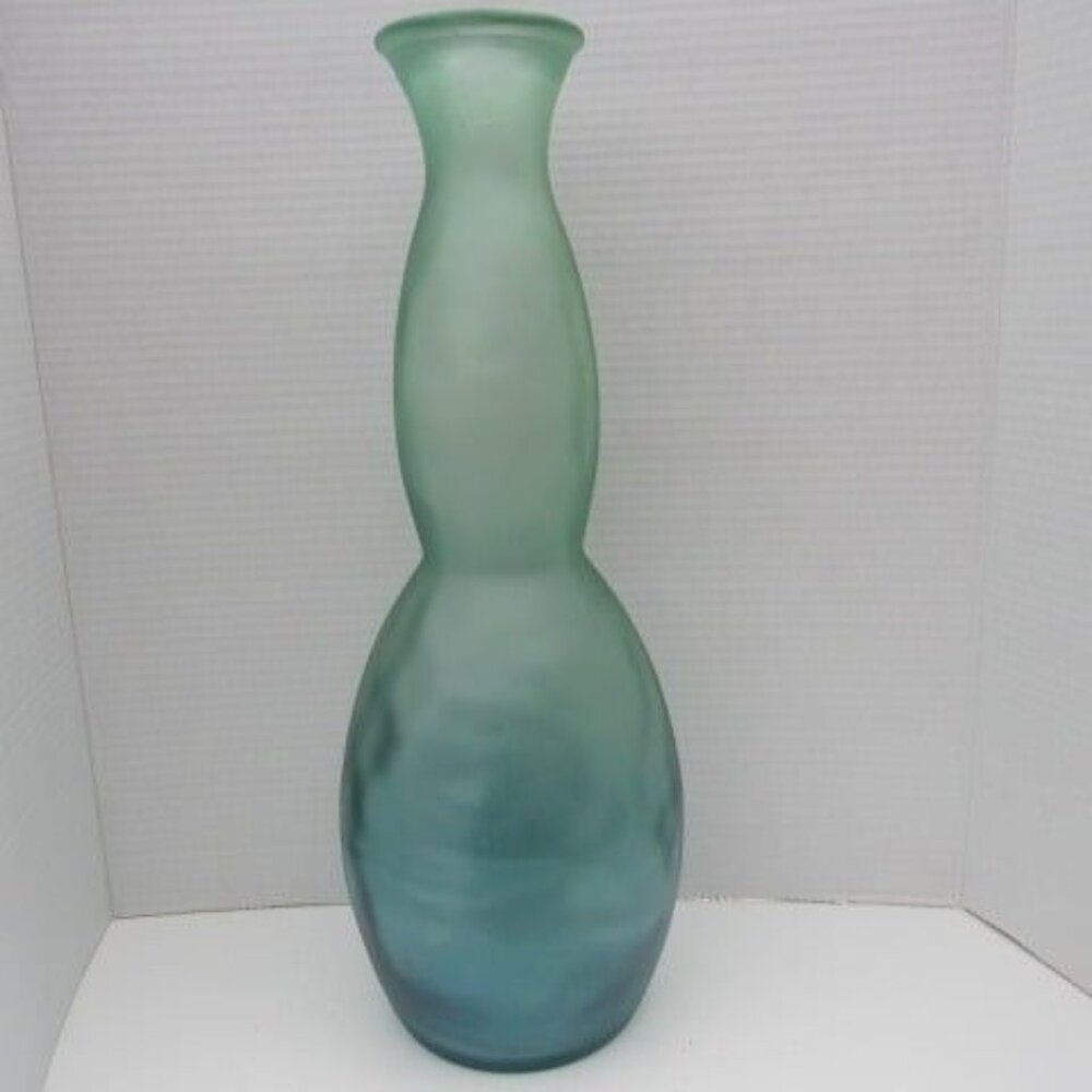 Vintage spanish blown bubble glass Tall Vase Frosted seaglass blue green Spain